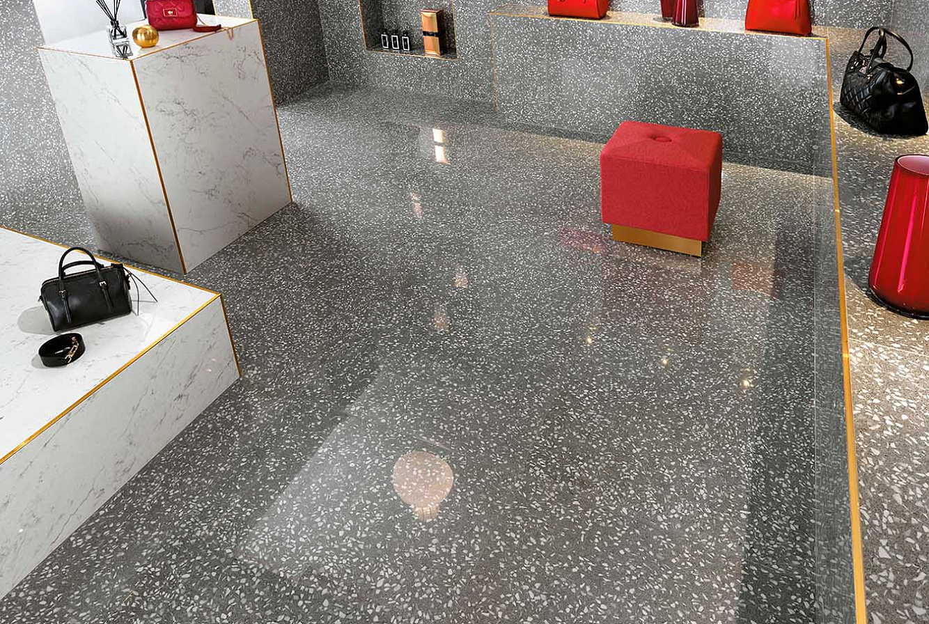 Керамогранит Marvel Carrara Pure Lappato 75x150, Marvel Terrazzo Grey Lappato 75x150, Marvel Terrazzo Black Lappato 75x150